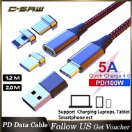 C-SAW 5A Magnetic PD 100W USB Type C to USB-C Data Cable to Micro USB&amp;Lightning Fast Charging Data Wire Cord for Samsung Galaxy S9 Note 10 MacBook Pro/iPad Air iPhone 12 11 Pro Max Huawei Xiaomi