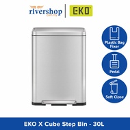 EKO X Cube Step Bin EK9368MT - 30L Stainless Steel Foot Pedal Dustbin Rubbish Bin Trash Can Kitchen 