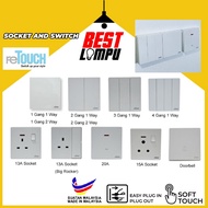 [WHITE] Sirim Retouch Ultra Rimless Wall Switch 1/2/3/4 Gang 1&amp;2Way 13A/15A Socket Doorbell Autogate