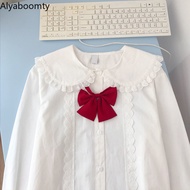 New Japanese Lolita Style Spring Autumn Women Blouse Peter Pan Collar Hollow Out White Mori Girl Blu