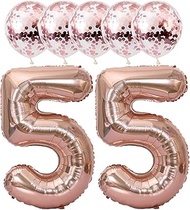 Rose Gold 55 Foil Balloons 40" Jumbo Foil Balloons Confetti Balloons for 55th Birthday Wedding Anniv