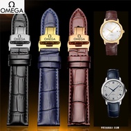 ((New Arrival) Omega Watch Strap Genuine Leather Male Soft Leather Strap Suitable for Hippocampus Speedmaster Butterfly Flying Female Butterfly Buckle Watch Accessories