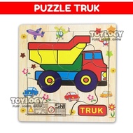 F㊚Yq Mainan Edukasi Edukatif Anak Puzzle Papan Kayu Truck Truk Mobil