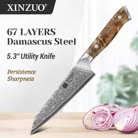 XINZUO Original Design 5.3" Utility Knife 67 Layers Damascus Steel 10Cr15CoMoV Core Hardness 60±2HRC