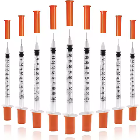 100Pcs U100 Disposable Veterinary Insulin Syringe 1ml 29G-31G 13mm Needle Individual Wrapped Pet Dog