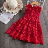 Flower Lace Baby Summer Dresses For Girls Sleeveless 2-6 Yrs Children Casual Clothing Red New Year Party Kids Dress