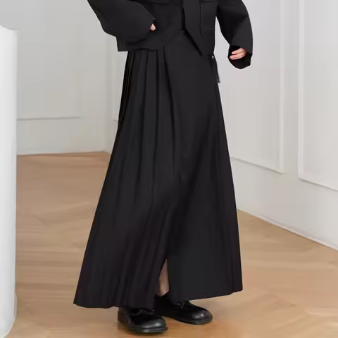 Women Dark Academia Pleated Long Skirt New Chinese Style Wrap Around Hanfu Inspired Maxi Skirt