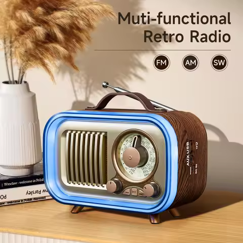 Portable Radio with RGB Mood Light, Wireless FM/AM/SW Radio, Multicolor Night Light & Party Speaker,