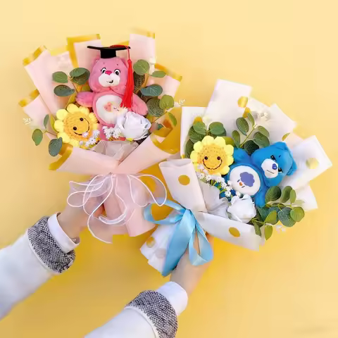Genuine Care Bears Soft Plush Dolls With Sunflowers Creative Flower Bouquets Christmas Birthday Grad