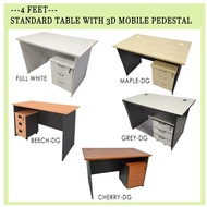 4 Feet Office Table with 3D Mobile Pedestal | Study Desk | Writing Desk | Study Table |  Writing Tab