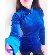 Áo Sườn Xám Có Nút Cài Kiểu Trung Quốc Cổ Điển Dài Tay Nhung Áo Trang Phục Thời Đường Phong Cách Dân