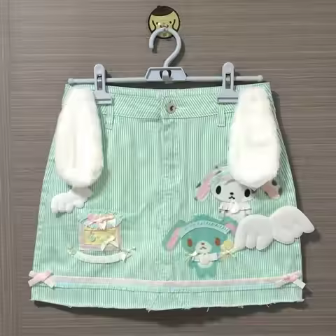 Sugarbunnies Little Chef Cake Mint Green Kawaii Cute Half Skirt with Plush Ears and Bow Medieval Coo