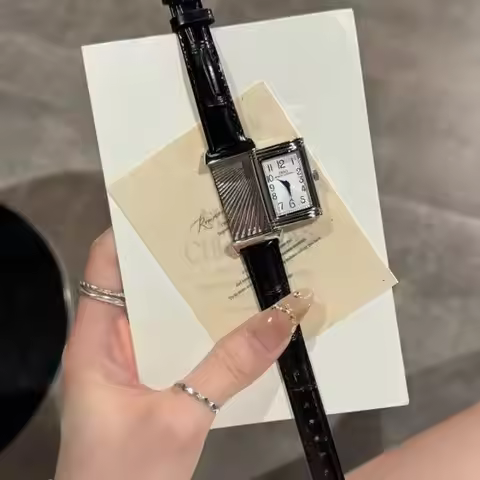 New retro square women's quartz watch with reversible case and leather strap silver watch unique nic