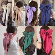 Solid Color Fabric Bow Hair Clip Women Long Streamer Half-tie Hair Elegant Spring Clip Hair Accessor