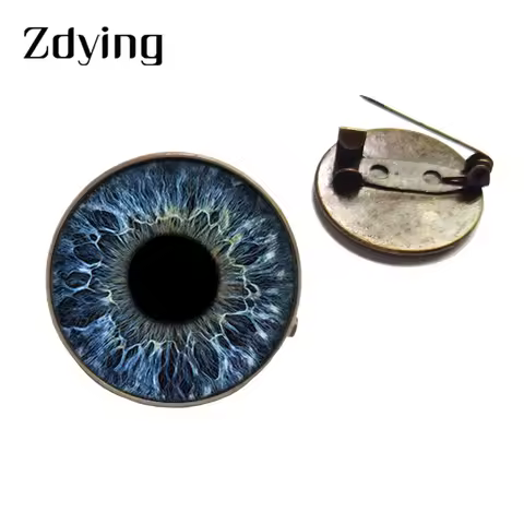 ZDYING Vintage Eyes Ball Badge Metal Brooch Glass Cabochon Cat Eyes Art Picture 20mm/25mm Brooches P