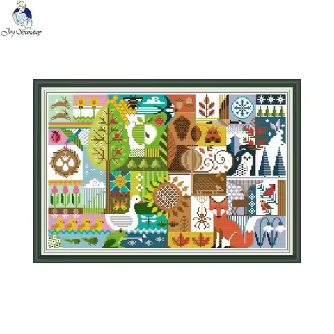 Joy Sunday DIY Embroidery Cross Stitch Four Seasons Pattern Handmade Craft Kits Canvas Needlework Se