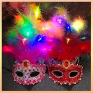 Women LED Party Mask Masquerade Luxury Peacock Feathers Half Face Mask Cosplay Costume Venetian Mask