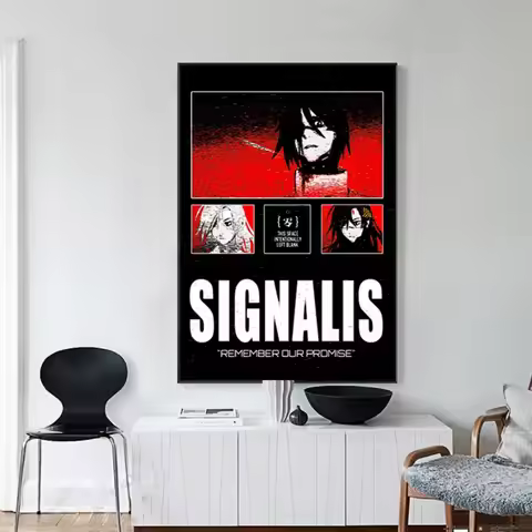 Vintage Sci Fi Poster Pixel Art Glitch Style SIGNALIS-Canvas Print Modern Wall Art Gaming Room Livin