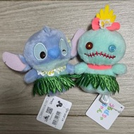 「全新現貨連牌」日本 Disney Store 正版 史迪仔 小甘 豆豆眼公仔 夏威夷草裙舞系列 Urupocha-chan 毛公仔 史迪奇/小金 (一對/可散買)