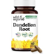 Wild & Organic Dandelion Root Capsules - Liver Detox Support - 60 Count | Fresh Dandelion Root Powde