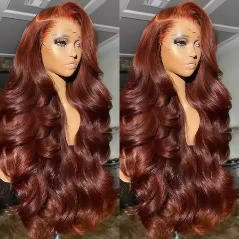 13x4 Auburn Brown Colored Human Hair Lace Front Wigs Wavy HD Lace Frontal Wigs Body Wave Reddish Bro