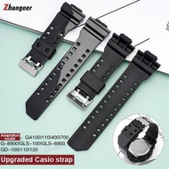 zhangeer Soft Translucent PU Strap For Casio G-shock GA-110 GLS-100 GD-120 Replacement Waterproof Convex width 16mm Stainless Steel Double Pin Buckle Black Men Watch Band Accessories