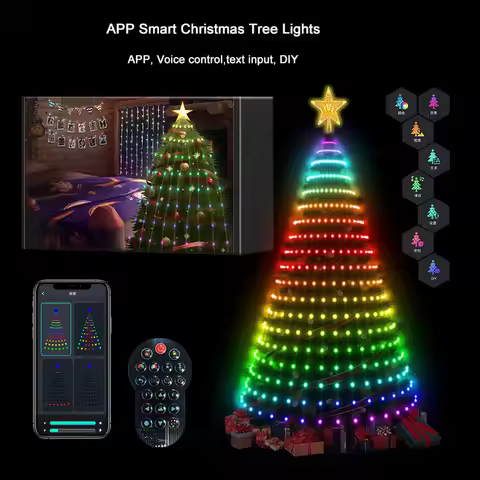 7FT 400LEDs Smart Christmas Tree Lights Fairy LED Lights with Star Topper DIY Color Changing App Rem