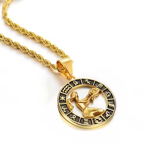 Scorpio Aries 12 Constellation Pendant Necklace Gold Color Stainless Steel Chain For Men Women Zodia