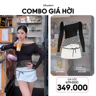 [COMBO GIÁ HỜI] Set 2 món 1 Áo tay dài Feifei màu đen + 1 Chân váy AMee Trắng thắt nơ Taiduc Store