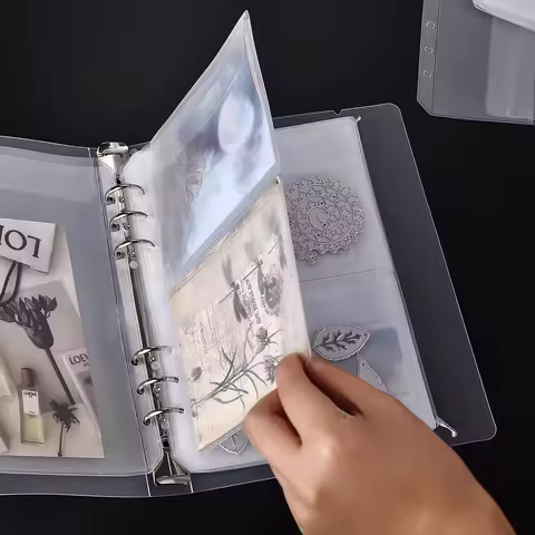 A5 6-Hole Storage Clip Folders Scrapbook Storage Organizing Sticker Storage Transparent Bag Book Boo