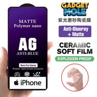 iPhone 15 PRO MAX iPhone 15 PLUS  iPhone 14 / 14 PRO / 14 PRO MAX / 14 PLUS / iPhone 13 13 PRO 13 PRO MAX / 12 12 PRO / 12 MINI / 12 PRO MAX /11 /11 PRO /11 PRO MAX /X XS / XR /XS MAX Matte BLUE Ceramic Screen Protector