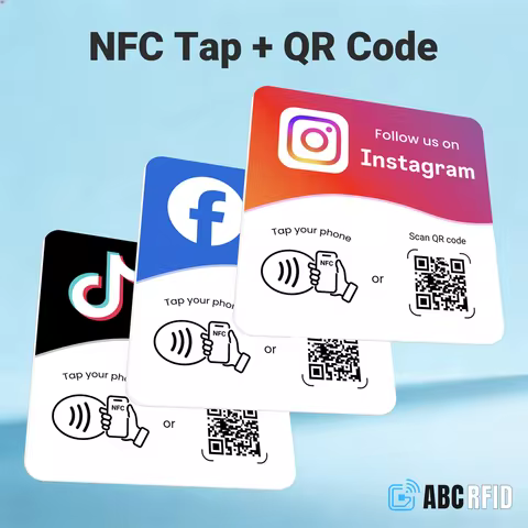 Business Plate for Facebook Instagram Tiktok NFC Tap & Dynamic QR Code Easy Setup with Review Link M