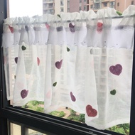 Lovely Pink Heart Embroidery Sheer Short Curtains for Small Window with Pearls Ruffled Edges Curtain Topper Valance Rod Pocket Cafe Half Curtain New Design 1 Panel