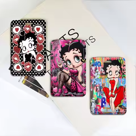 B-Betty-Cute-Boop Anime 1Set Working Permit Case Exhibition ID Card Sleeve Holder With Lanyard Work 