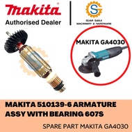 MAKITA 510139-6 ARMATURE ASSY 240V FOR GA4030 WITH BEARING 607S