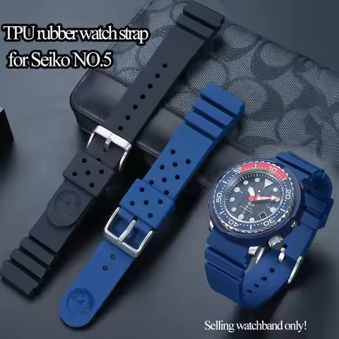 22mm TPU rubber watch strap for Seiko NO.5 diving SRP601J1 SRP599J1 SRP605J2 Black Blue Waterproof S