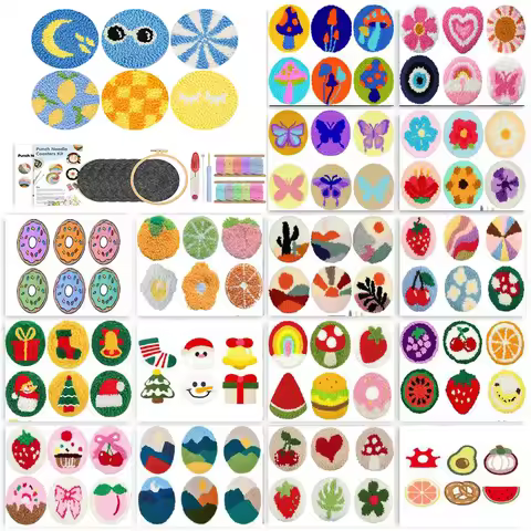 Punch Needle Coaster Kit 6PCS Easy DIY Punch Needle Embroidery Kit for Beginners Adults Kids Coaster