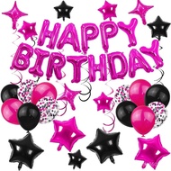 56 PCS Happy Birthday Balloons Happy Birthday Banner Rose Red and Black Balloons for Boys Men Girls 