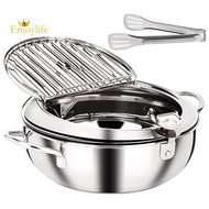 Tempura Deep Fryer Pot,Deep Frying Pan with Thermometer and Oil Drip Drainer Rack 9.5 Inch Japanese Style Tempura Fryer