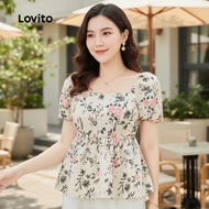 Lovito Women's Floral Print Ruffle Hem Summer Blouse Casual Multicolor Top L134ED445