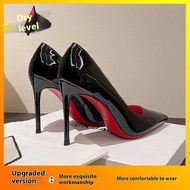 AOKANG Chất liệu da bóng màu đen đỏ Giày cao gót mũi nhọn Miệng nông Giày gót nhọn