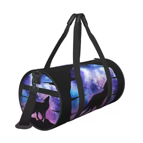 Hot Sale Purple And Blue Night Galaxy Wolf Howling At Moon Silhouette Travel bag Business Trip Famil