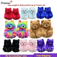 PROWOW Kids Teddy Bear Plush Slippers Cartoon Cute Bear Warm House Slipper Furry Faux Fur Slides Baby Furry Shoes d1