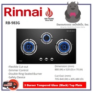 Rinnai RB-983G 88cm FlexiHob 3 Burner Built in Glass Gas Cooker-Hob| FREE Replacement Installation