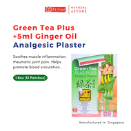 Fei Fah Green Tea Plas Plus Analgesic Plasters with Ginger Liniment Ointment for Pain Relief (12 Patches)