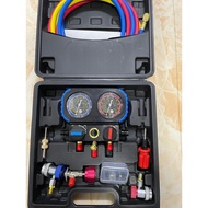 High Class Manifold Gauge for car aircond r134a r22 r12 with +_free 3pcs hose / adapter socket car /