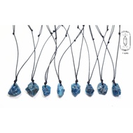 Blue Apatite rough stone necklace with adjustable drawstring