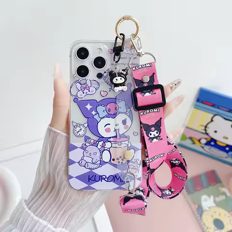 Cute Cartoon Kuromi Melody Strap Lanyard Phone Case For VIVO Y1S Y3 Y01 Y02S Y10 Y11 Y12i Y15S Y15C 