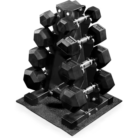 Rubber Coated Hex Dumbbell Weight Set with Storage Rack 100LB or 150LB or 200LB Set 5-20 lbs or 5-25