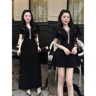 Bigsize Luxurious v-neck dress with stone trim 55-95kg D521